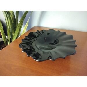 Black Amethyst Glass Bowl by L.E. Smith Glass Co., Circa 1930s, 10 Inches